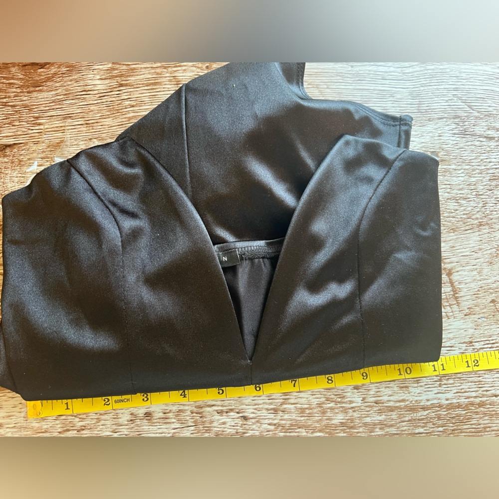 Ashlyn Black Satin Strapless Plunge Bodysuit Size S Date Night Evening - Picture 4 of 6